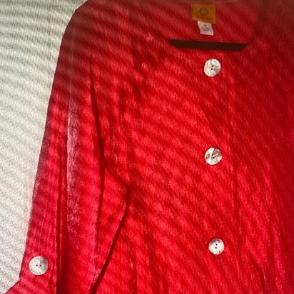 Ruby Rd. Shimmering Red Button-Front Blazer - Picture 2 of 6